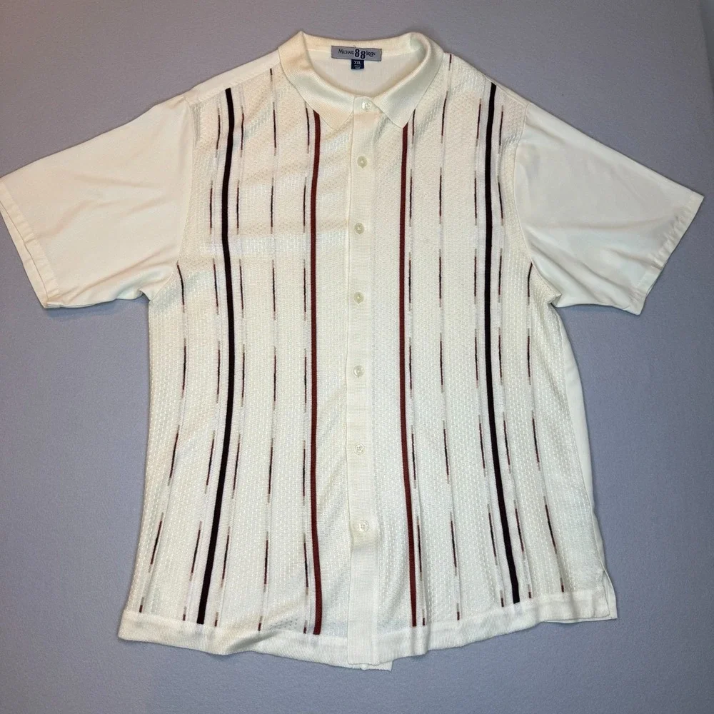 Vintage Michael 88 Irvin Short Sleeve Button Up Shirt Men 2XL Cream Grandpa Dad